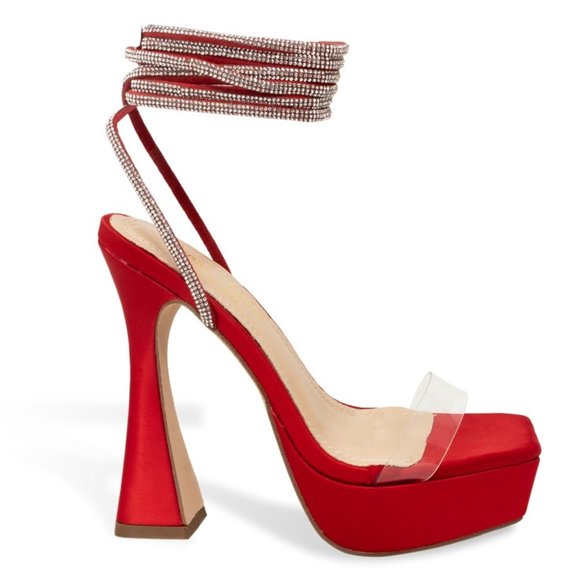 Chase + Chloe Shoes - Women’s Chunky Block Platform Heeled Sandals with Rhinestone Straps